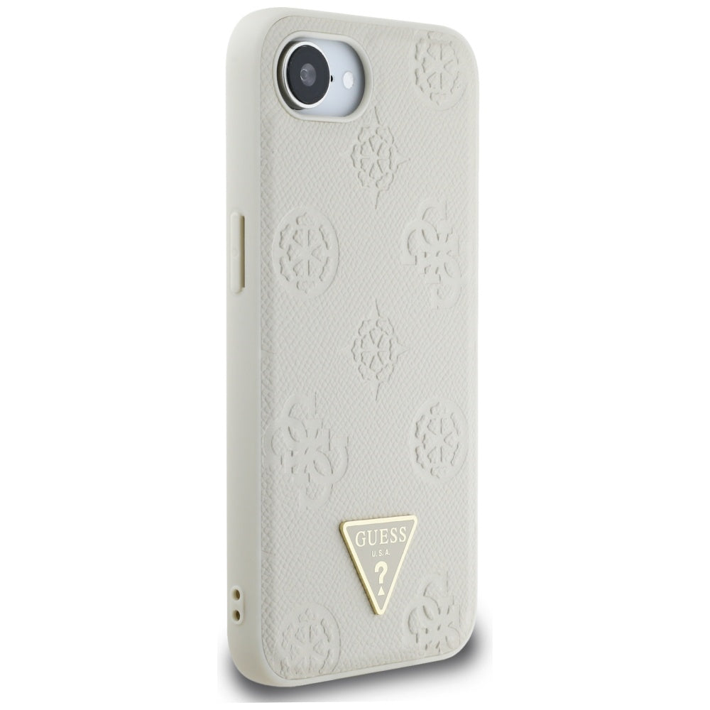 MagSafe Hülle für Apple iPhone 17e / 16e, Guess, Peony Grained Hot Stamp Triangle, Beige