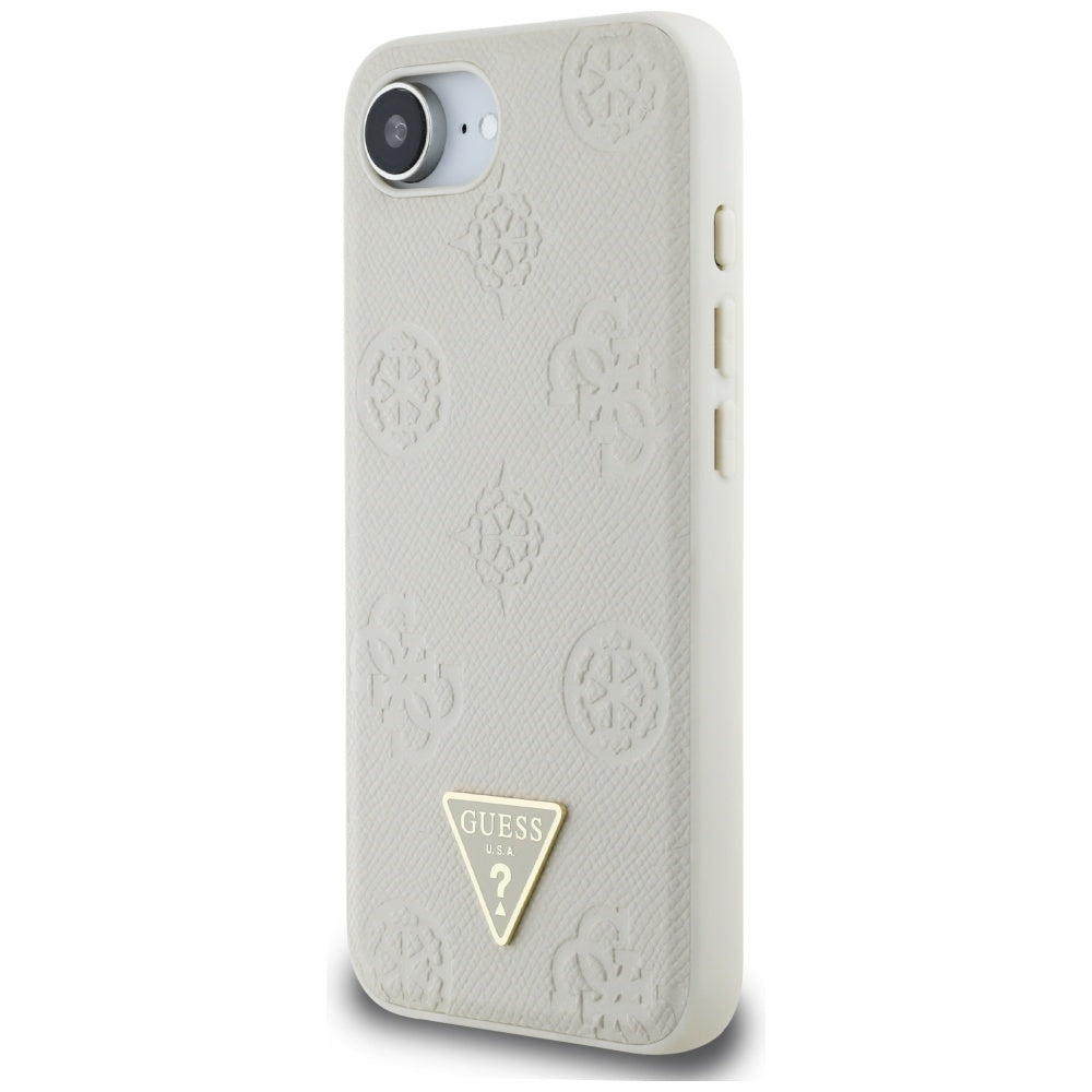 MagSafe Hülle für Apple iPhone 17e / 16e, Guess, Peony Grained Hot Stamp Triangle, Beige