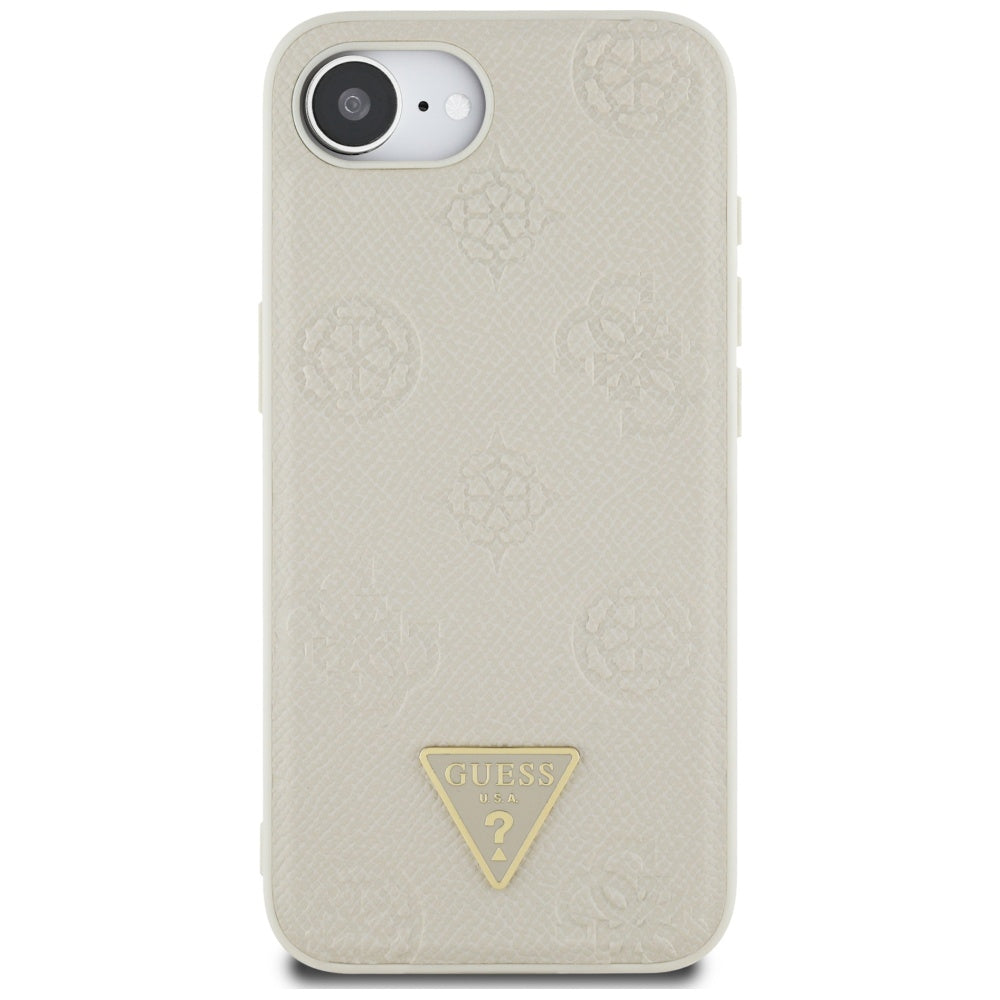 MagSafe Hülle für Apple iPhone 17e / 16e, Guess, Peony Grained Hot Stamp Triangle, Beige