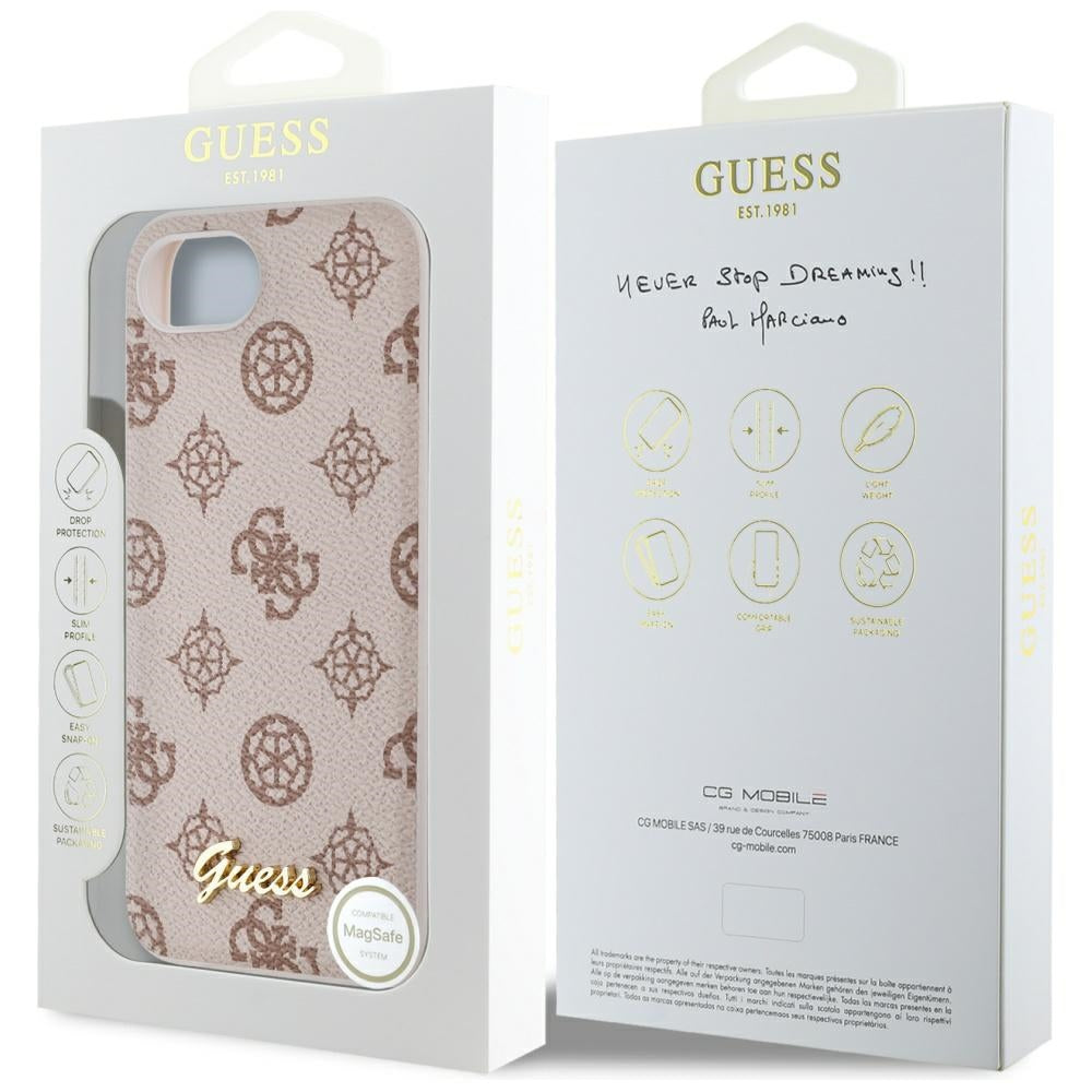 MagSafe Hülle für Apple iPhone 17e / 16e, Guess, Peony Script, Braun
