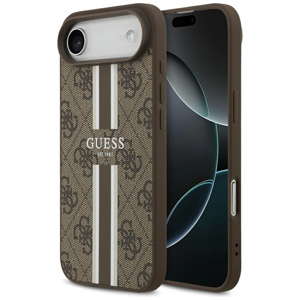 MagSafe Hülle für Apple iPhone 17 Air, Guess, 4G Printed Stripes, Braun