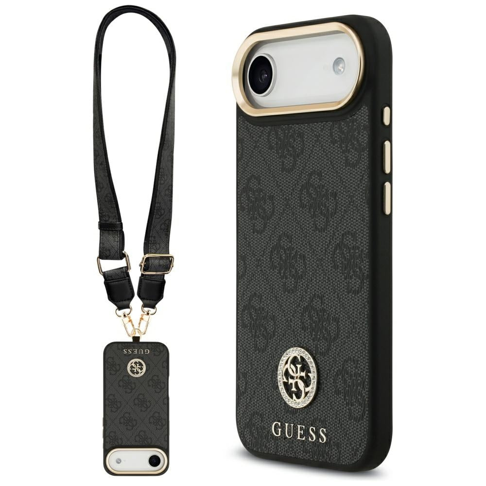 MagSafe Hülle für Apple iPhone 17 Air, Guess, 4G Strass Logo mit großem Band, Schwarz