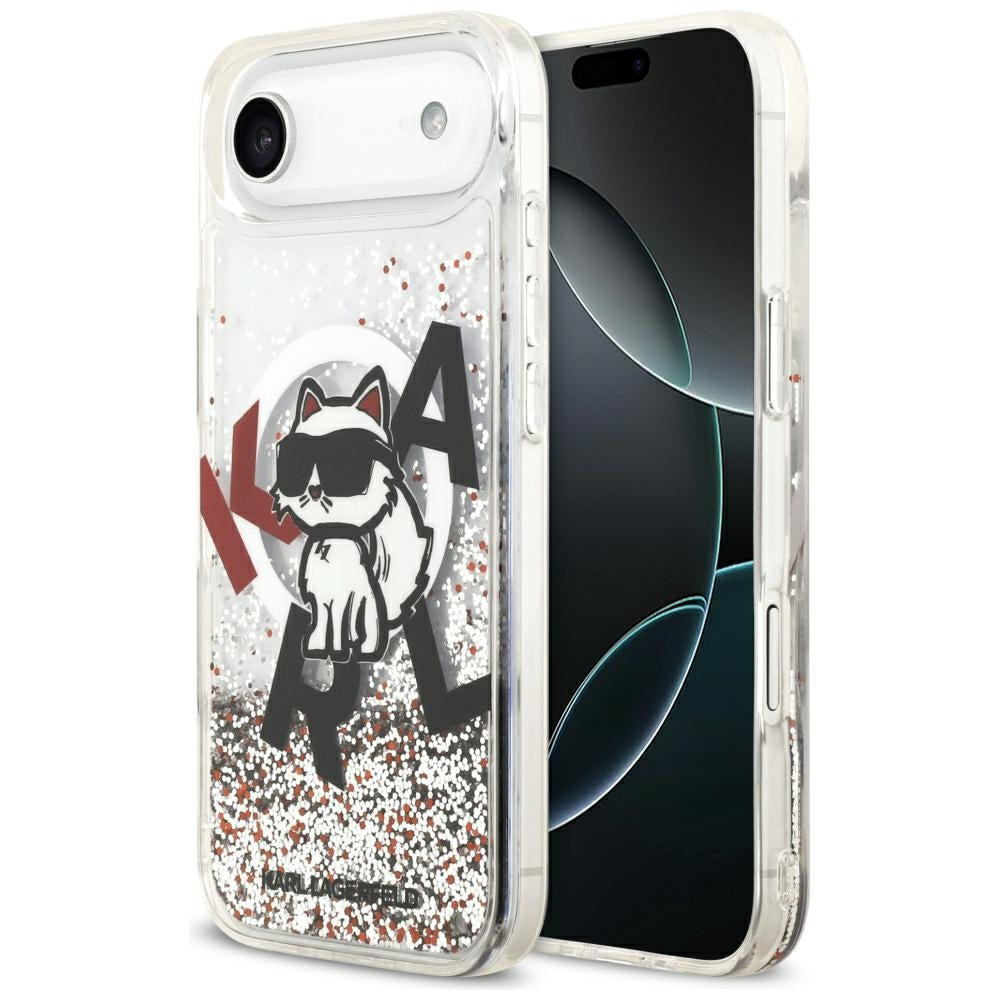 MagSafe Case for Apple iPhone 17 Air, Karl Lagerfeld, Liquid Glitter Choupette Logo, Transparent
