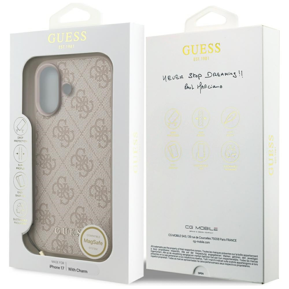 MagSafe Hülle für Apple iPhone 17, Guess, 4G Charm Cradle, Rosa