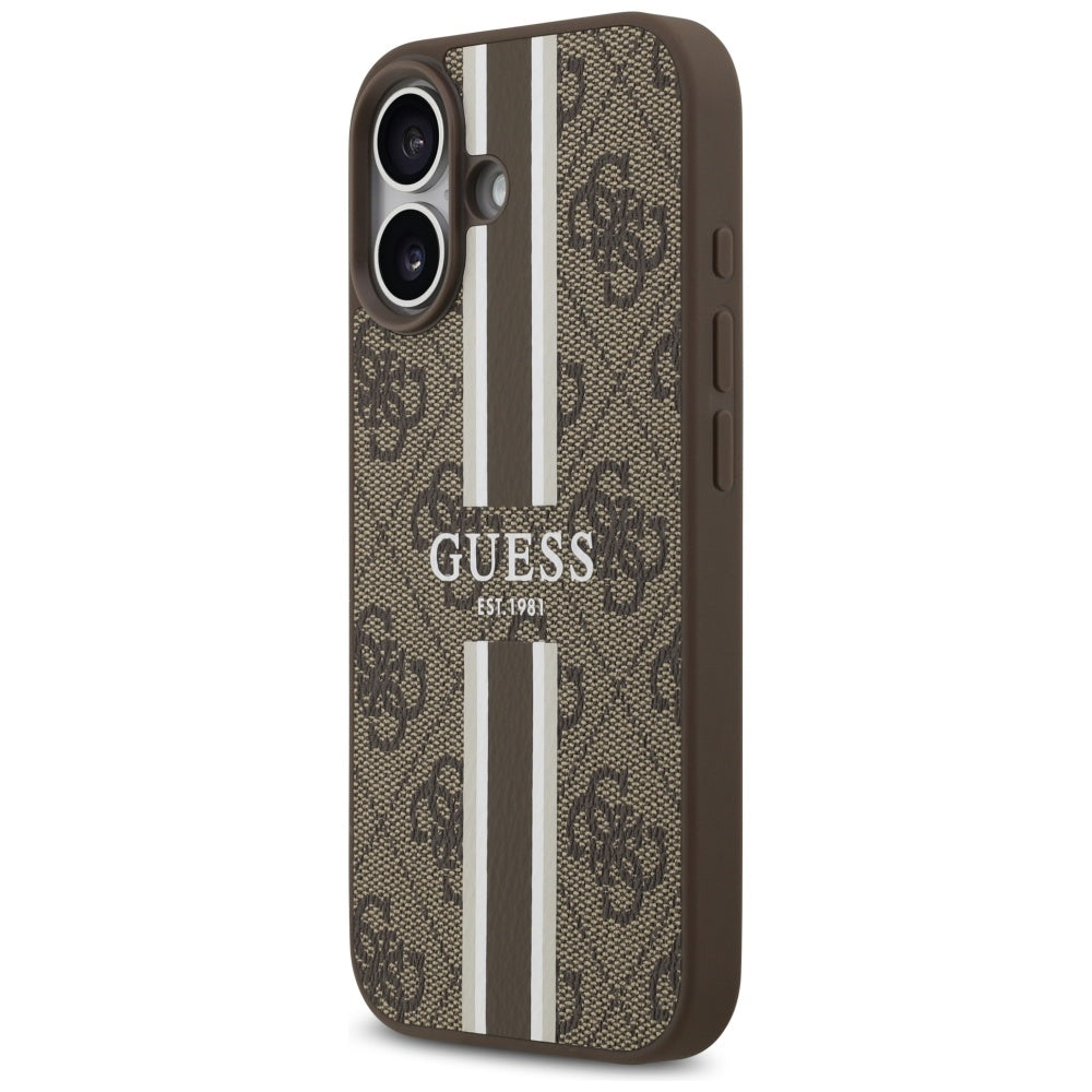 MagSafe Hülle für Apple iPhone 17, Guess, 4G Printed Stripes, Braun