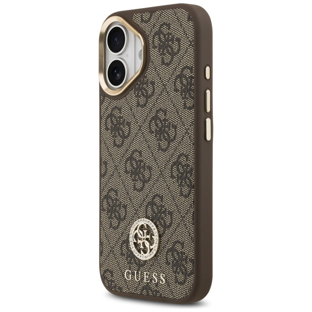 MagSafe Hülle für Apple iPhone 17, Guess, 4G Strass Logo, Braun