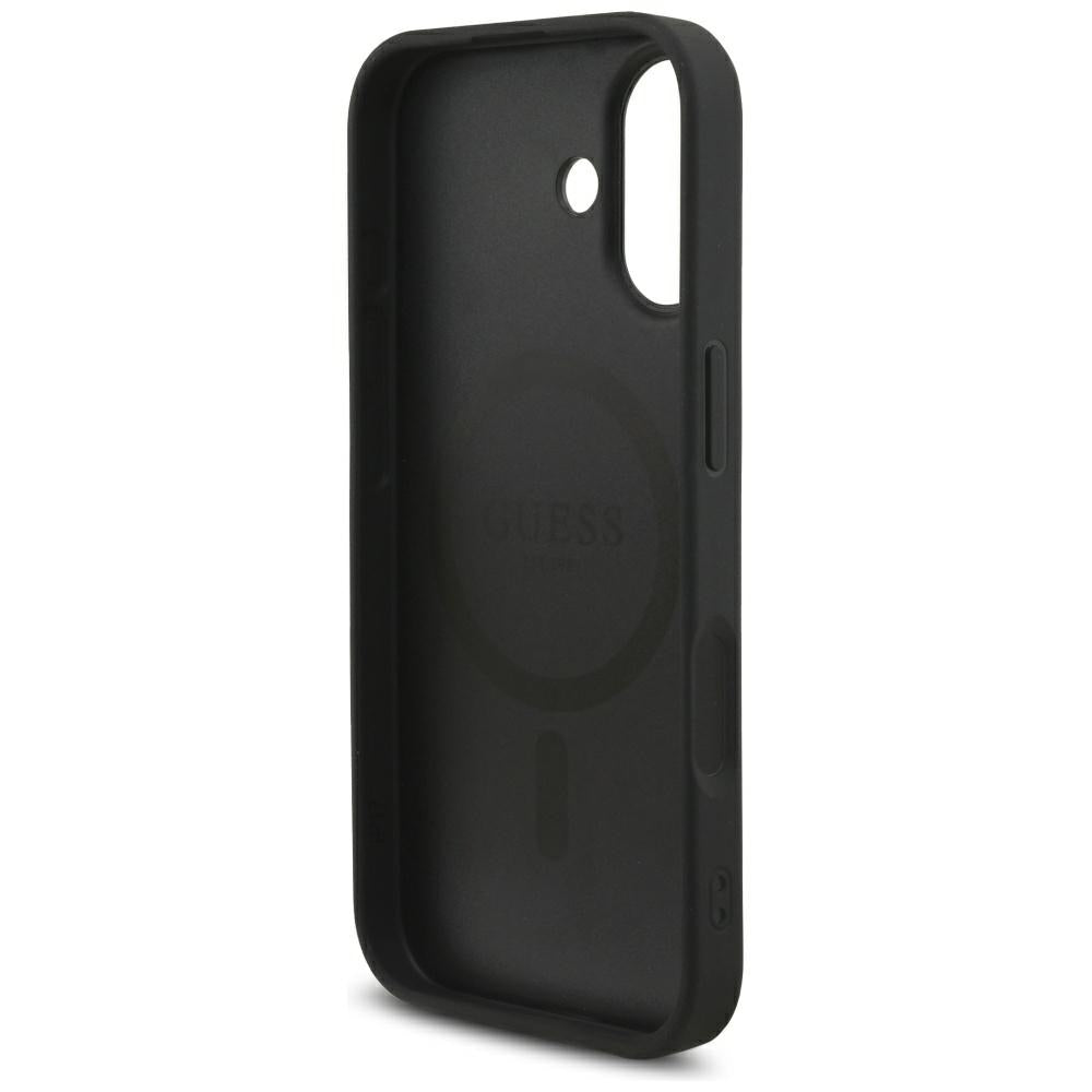 MagSafe Case for Apple iPhone 17, Guess, 4G Triangle Logo with Cord Strap, Black