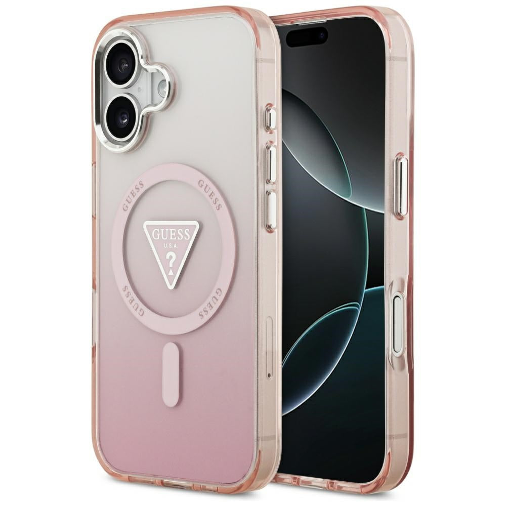 MagSafe Case for Apple iPhone 17, Guess, IML Gradient Triangle Logo, Pink