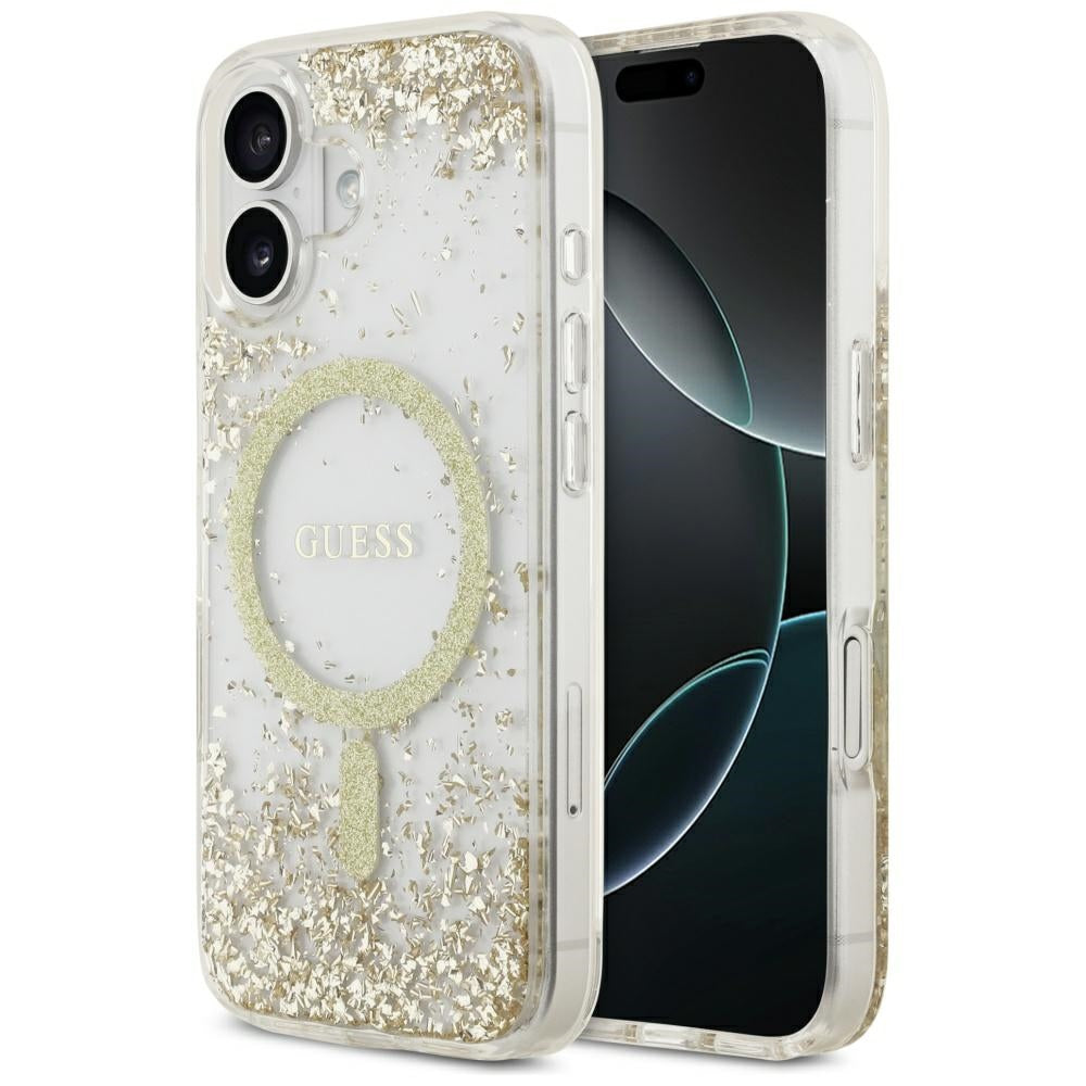 MagSafe Hülle für Apple iPhone 17, Guess, Resin Bottom Glitter, Gold