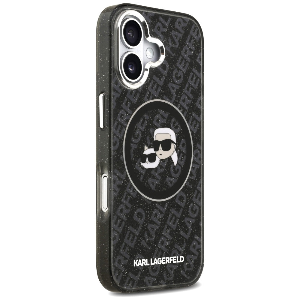 MagSafe Hülle für Apple iPhone 17, Karl Lagerfeld, Glitter Karl & Choupette Head, Schwarz