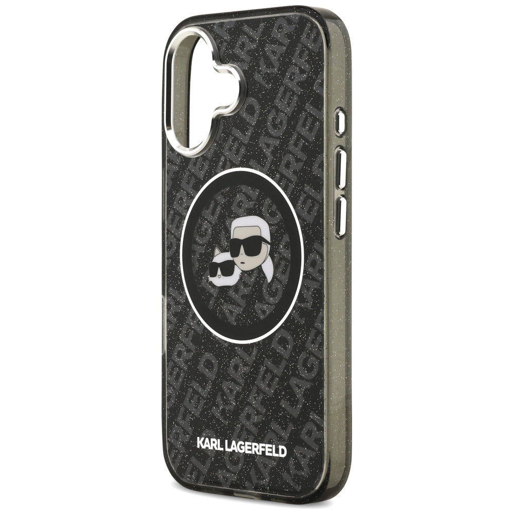 MagSafe Hülle für Apple iPhone 17, Karl Lagerfeld, Glitter Karl & Choupette Head, Schwarz