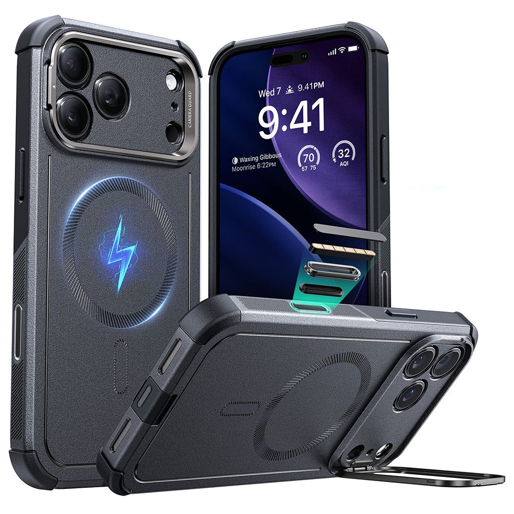 MagSafe Hülle für Apple iPhone 17 Pro, ESR, Cyber Armor Kickstand, Grau