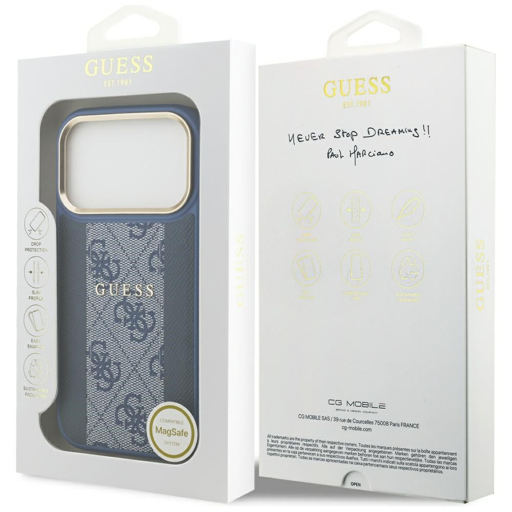 MagSafe Hülle für Apple iPhone 17 Pro, Guess, 4G Stripe, Blau