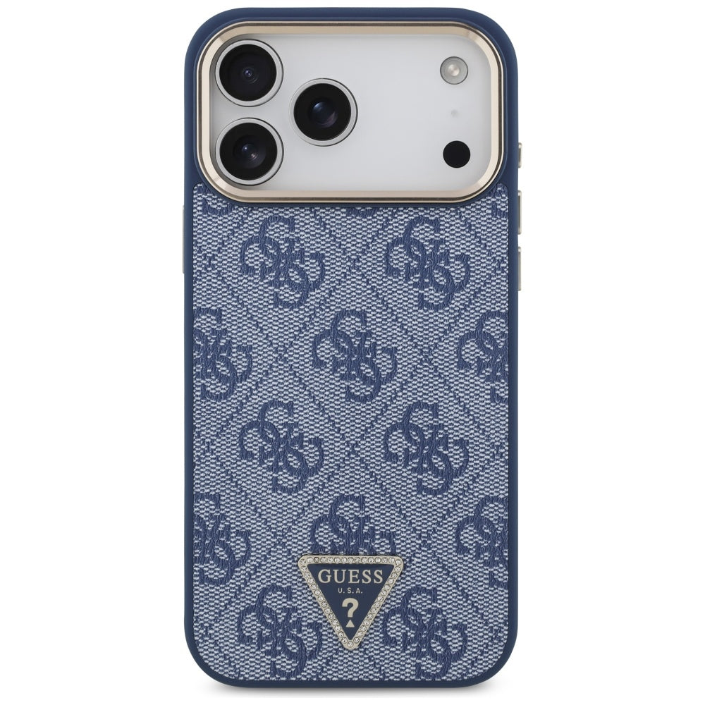 MagSafe Case for Apple iPhone 17 Pro, Guess, 4G Triangle Logo, Golden Blue
