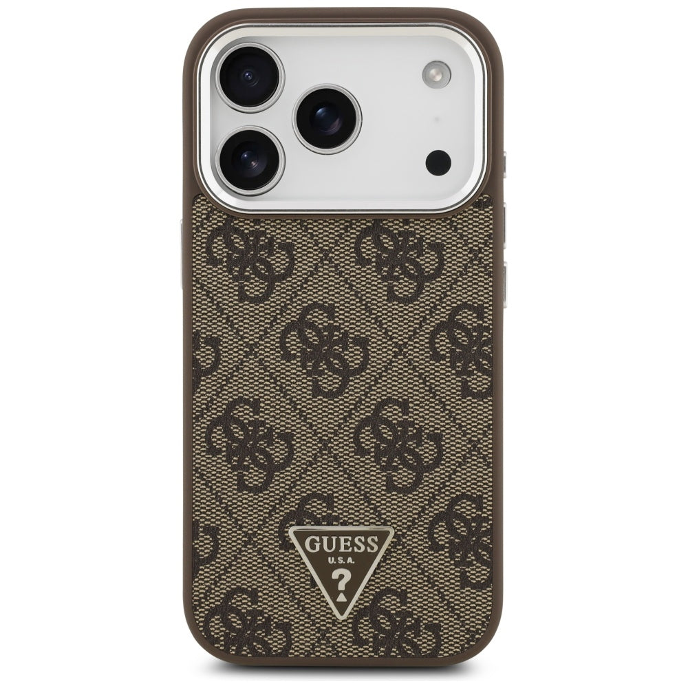 MagSafe Case for Apple iPhone 17 Pro, Guess, 4G Triangle Logo, Silver Brown