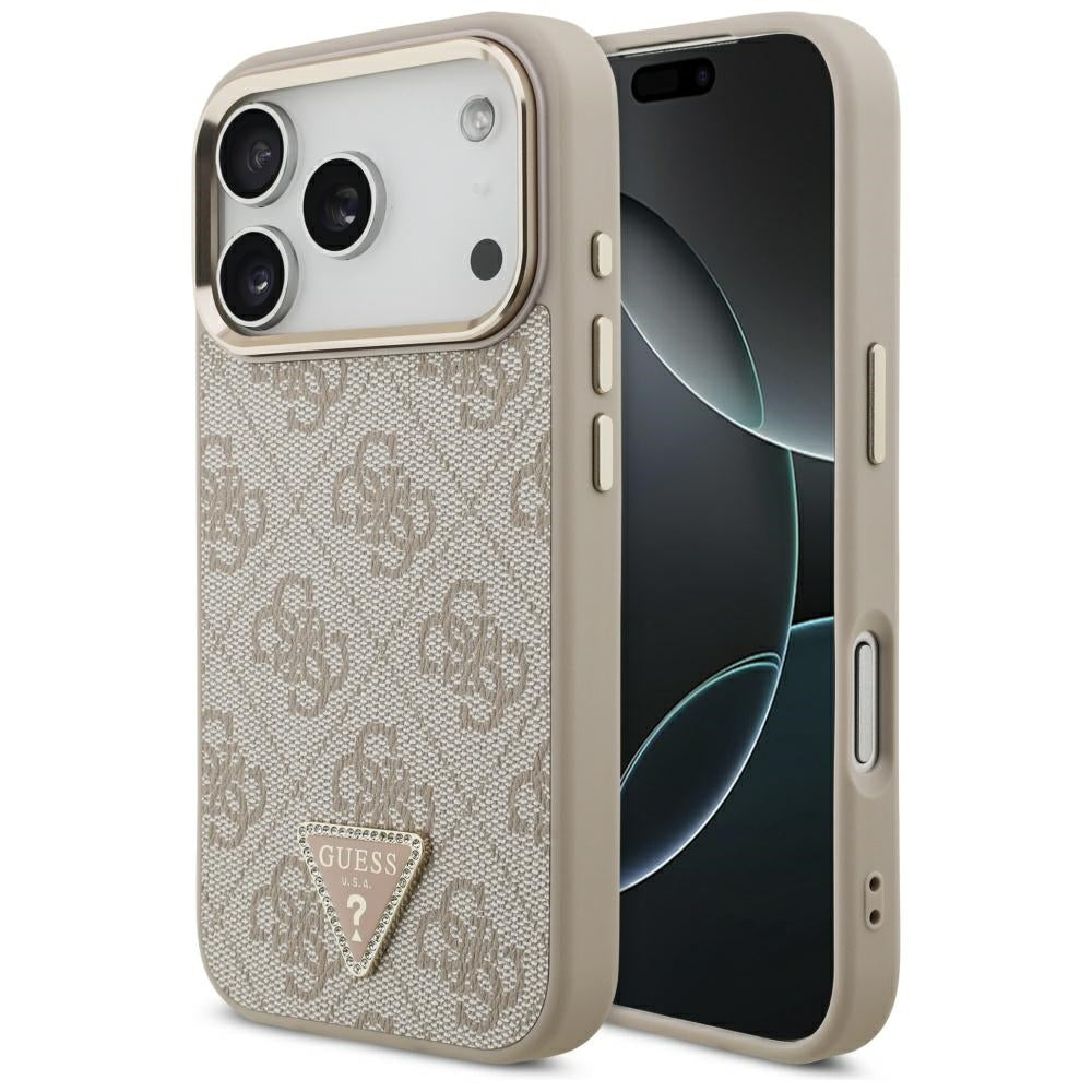 MagSafe Case for Apple iPhone 17 Pro, Guess, 4G Triangle Logo, Golden Pink