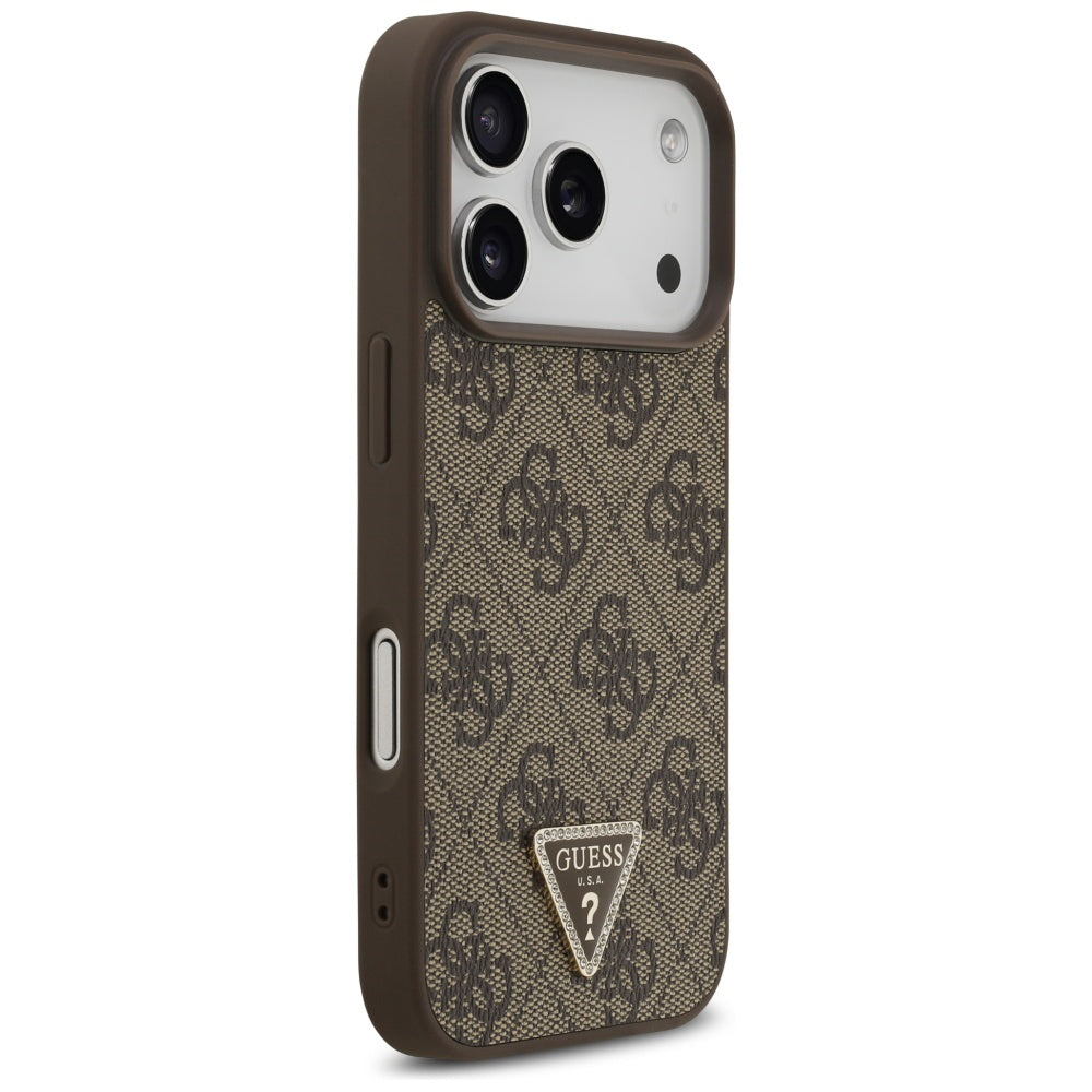 MagSafe Hülle für Apple iPhone 17 Pro, Guess, 4G Triangle Strass, Braun