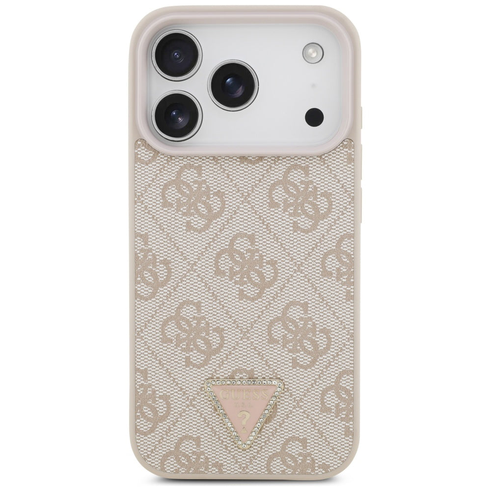MagSafe Hülle für Apple iPhone 17 Pro, Guess, 4G Triangle Strass, Rosa