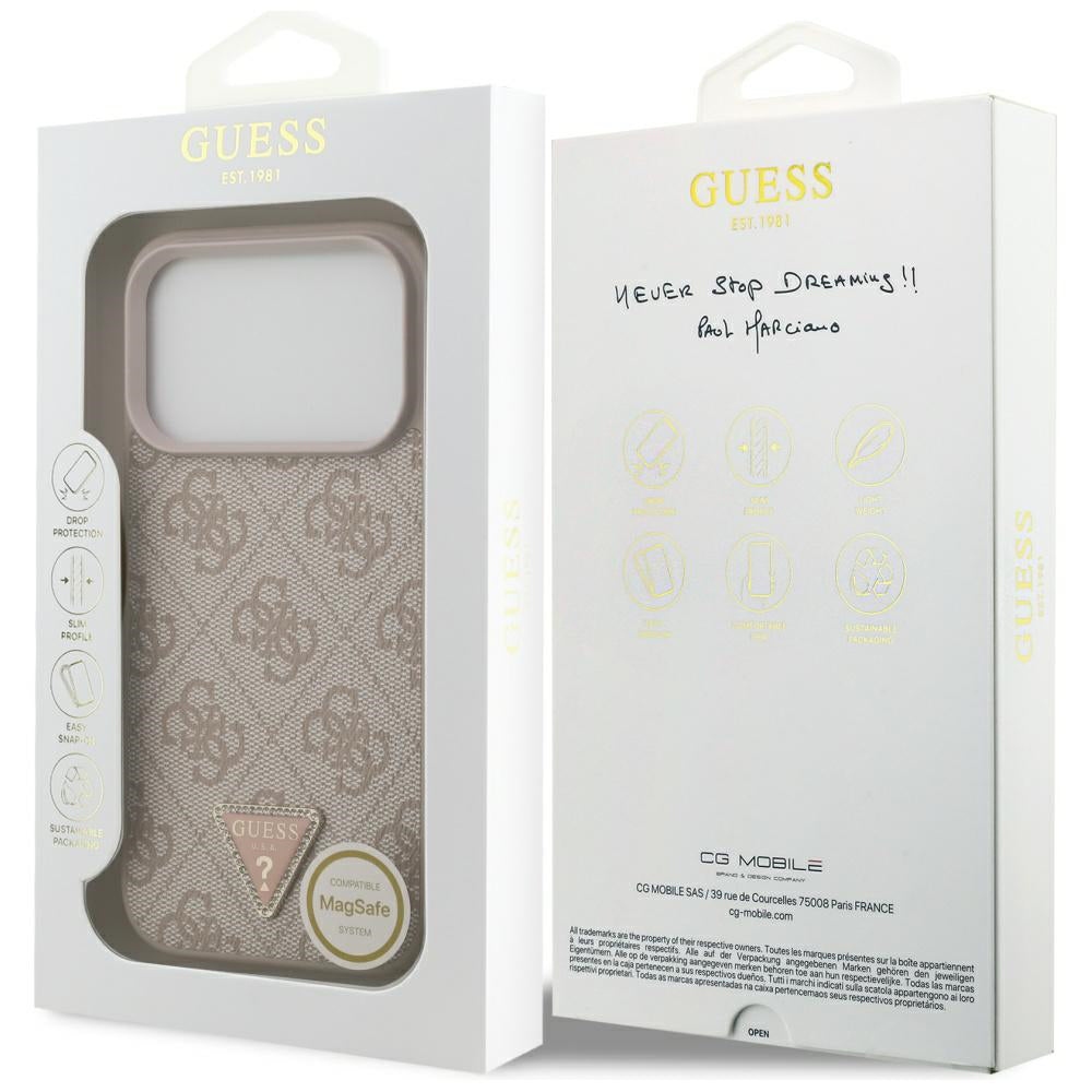 MagSafe Hülle für Apple iPhone 17 Pro, Guess, 4G Triangle Strass, Rosa