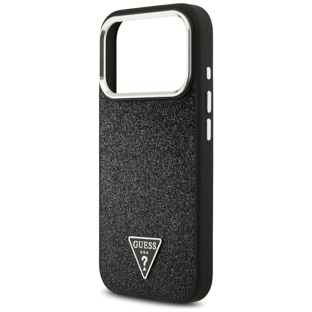 MagSafe Hülle für Apple iPhone 17 Pro, Guess, Glitter Triangle Logo, Schwarz