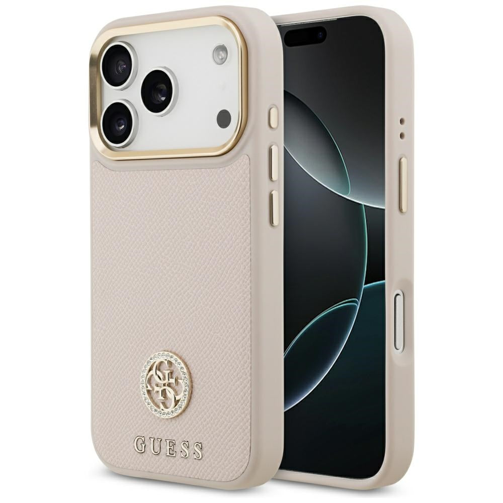 MagSafe Hülle für Apple iPhone 17 Pro, Guess, Grained Strass Logo, Rosa