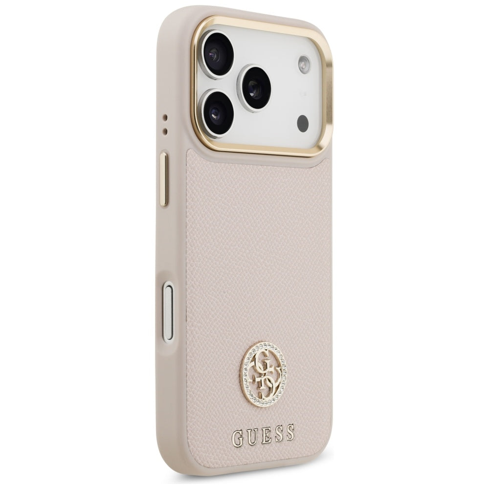 MagSafe Hülle für Apple iPhone 17 Pro, Guess, Grained Strass Logo, Rosa