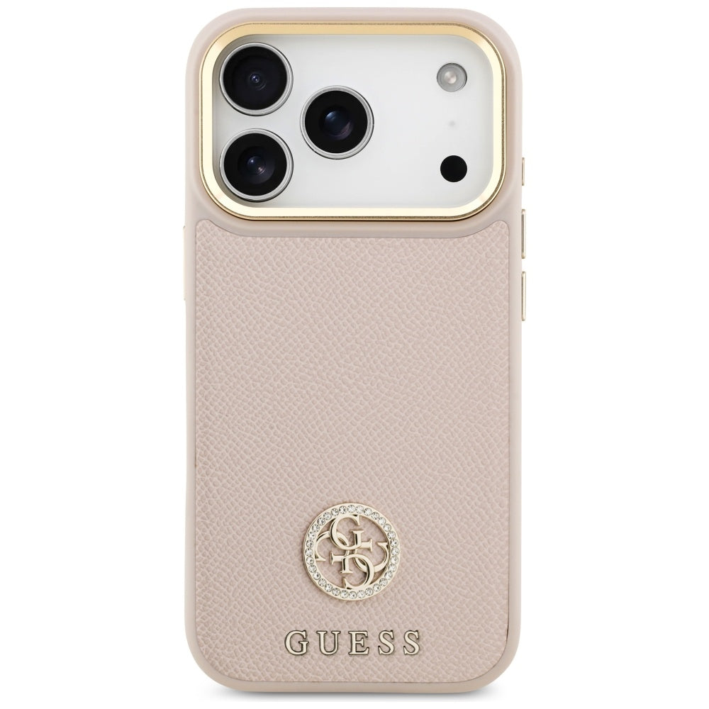 MagSafe Hülle für Apple iPhone 17 Pro, Guess, Grained Strass Logo, Rosa