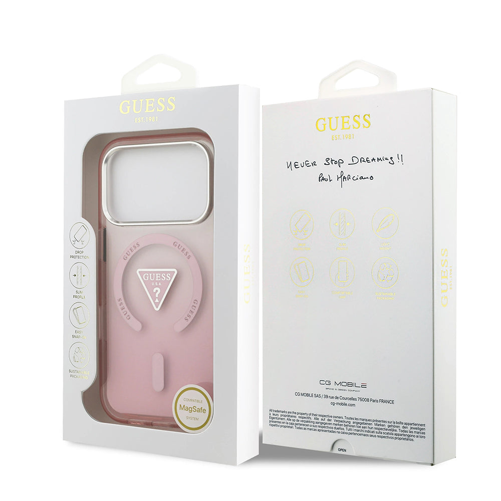 MagSafe Hülle für Apple iPhone 17 Pro, Guess, IML Gradient Triangle Logo, Rosa
