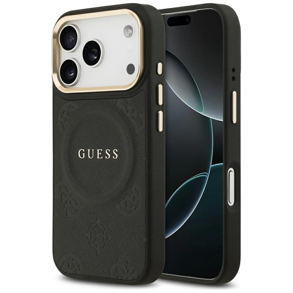 MagSafe Hülle für Apple iPhone 17 Pro, Guess, Peony Hot Stamp, Schwarz