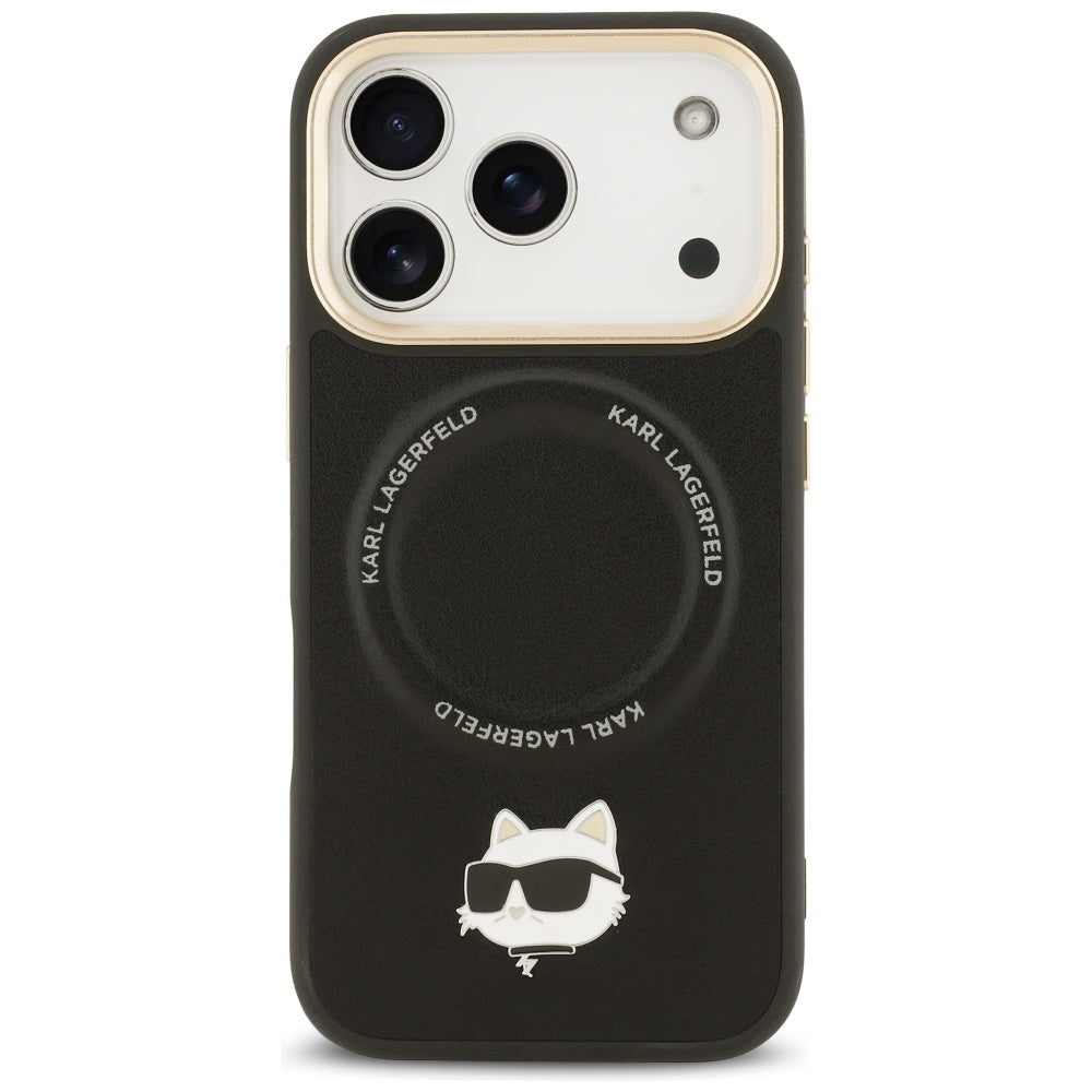 MagSafe Hülle für Apple iPhone 17 Pro, Karl Lagerfeld, Big Strap Choupette Metal Logo, Schwarz