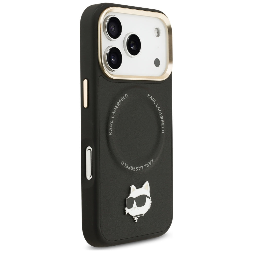 MagSafe Hülle für Apple iPhone 17 Pro, Karl Lagerfeld, Big Strap Choupette Metal Logo, Schwarz