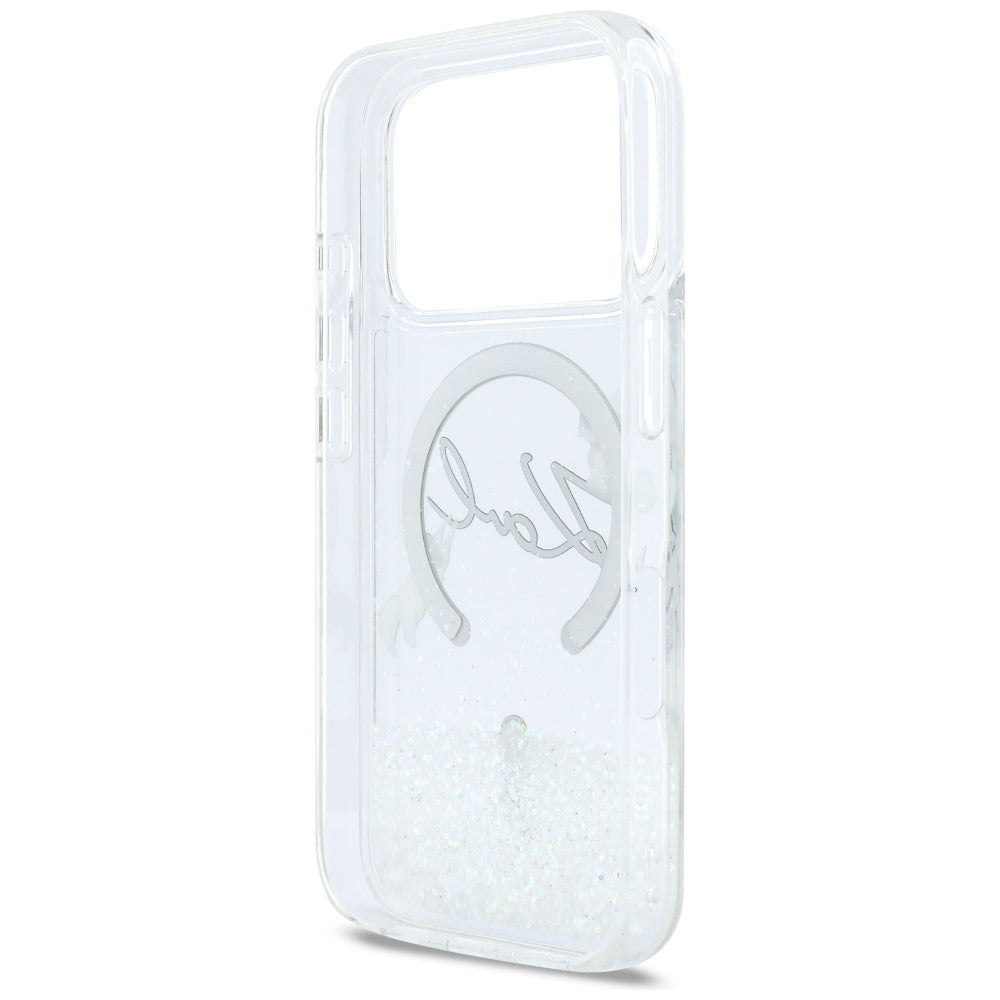 MagSafe Hülle für Apple iPhone 17 Pro, Karl Lagerfeld, Glitter Karl Script Logo, Transparent