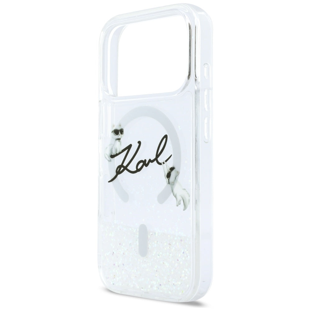 MagSafe Hülle für Apple iPhone 17 Pro, Karl Lagerfeld, Glitter Karl Script Logo, Transparent