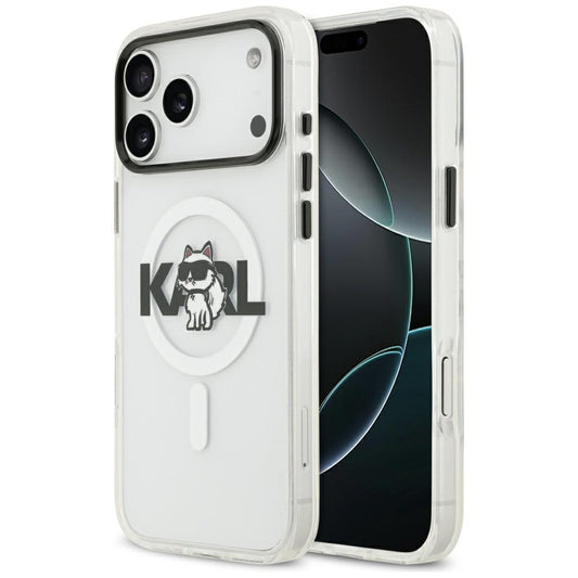 MagSafe Hülle für Apple iPhone 17 Pro, Karl Lagerfeld, IML Sketch Logo Choupette, Transparent