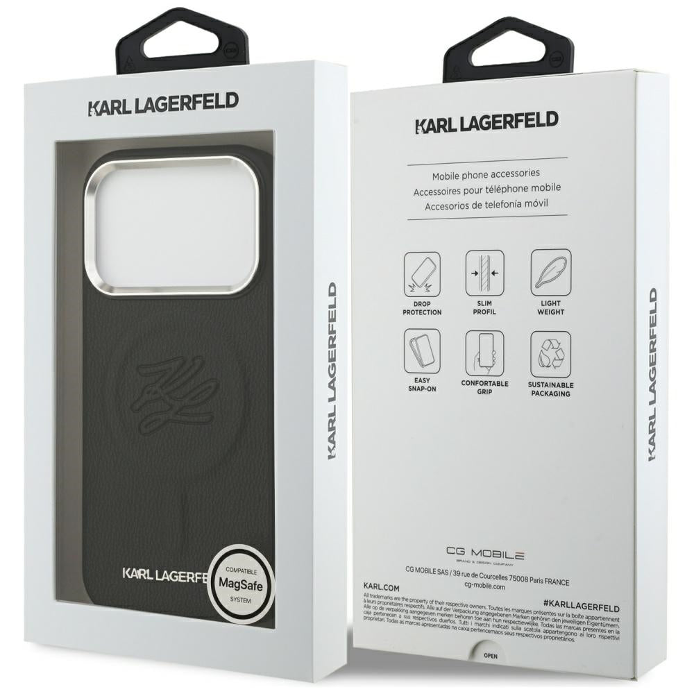 MagSafe Hülle für Apple iPhone 17 Pro, Karl Lagerfeld, Initial & Metal Logo, Schwarz