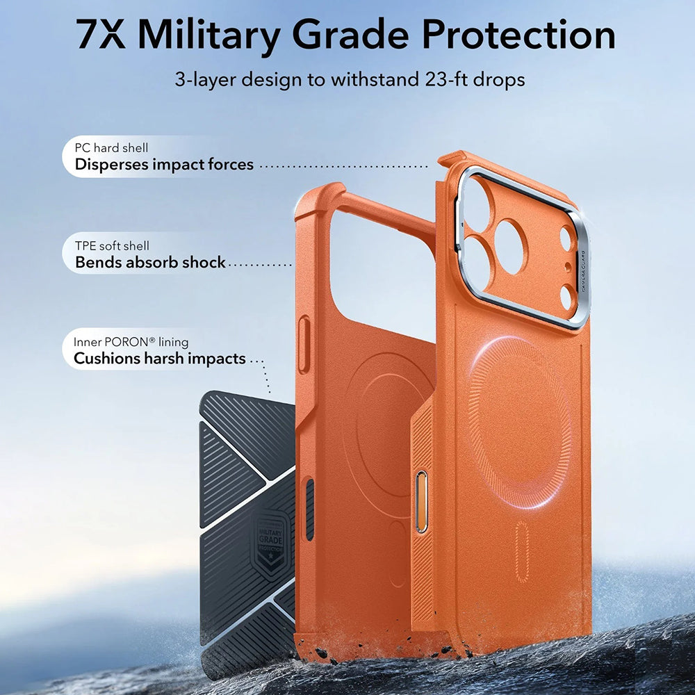 MagSafe Hülle für Apple iPhone 17 Pro Max, ESR, Cyber Armor Kickstand, Orange