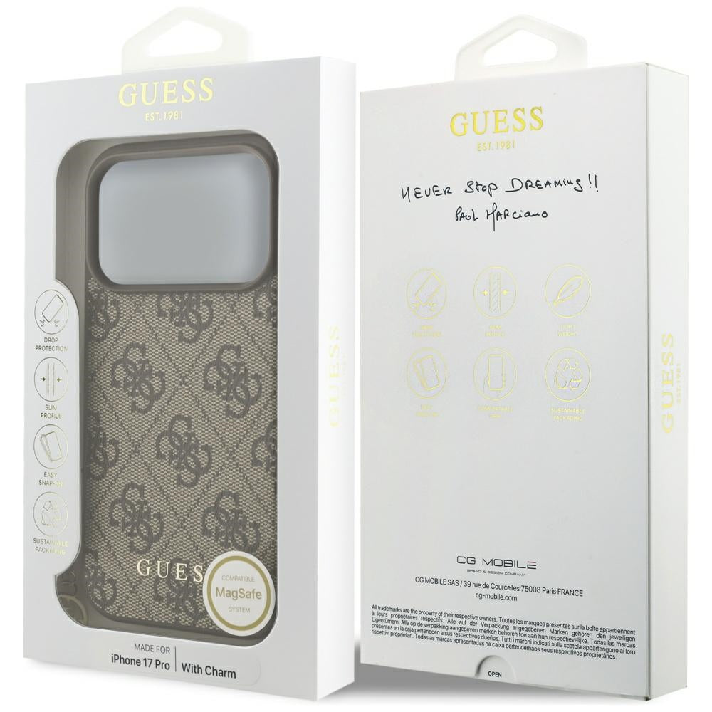 MagSafe Case for Apple iPhone 17 Pro Max, Guess, 4G Charm Cradle, Brown