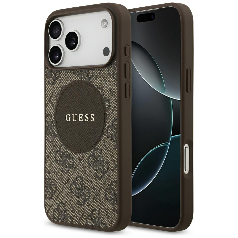 MagSafe Hülle für Apple iPhone 17 Pro Max, Guess, 4G Circle Classic Logo, Braun