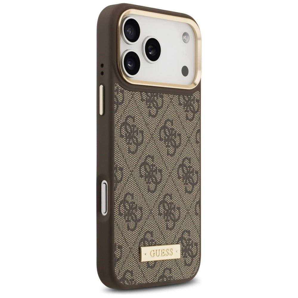 MagSafe Case for Apple iPhone 17 Pro Max, Guess, 4G Logo Plate, Brown