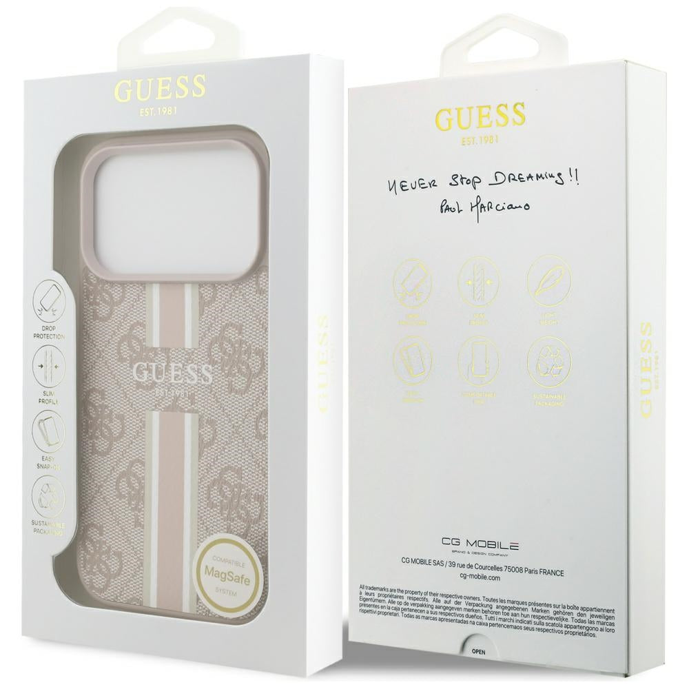 MagSafe Hülle für Apple iPhone 17 Pro Max, Guess, 4G Printed Stripes, Rosa
