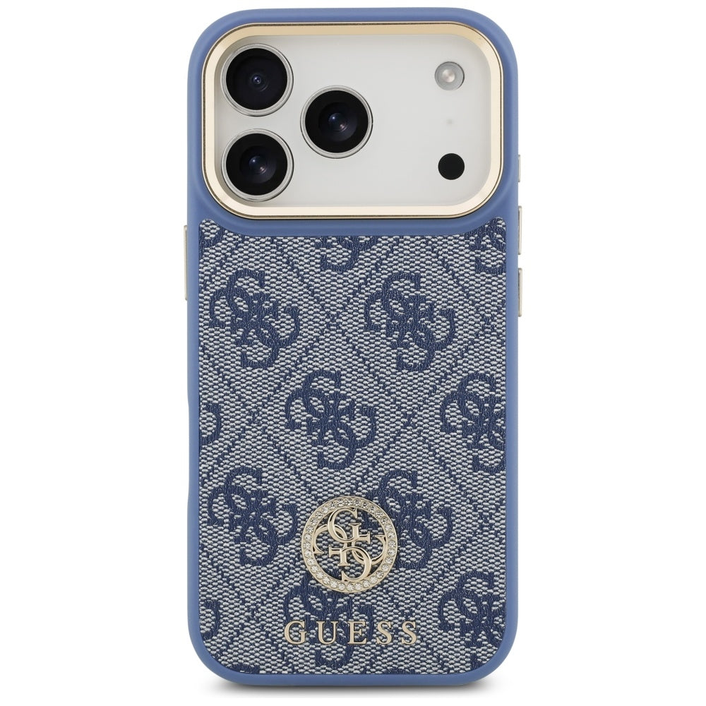 MagSafe Hülle für Apple iPhone 17 Pro Max, Guess, 4G Strass Logo, Blau