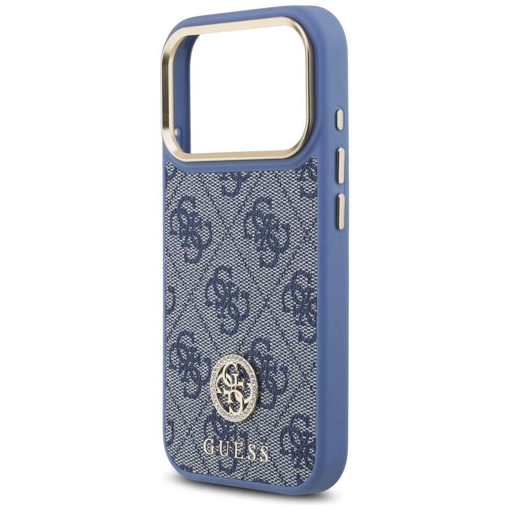MagSafe Hülle für Apple iPhone 17 Pro Max, Guess, 4G Strass Logo, Blau