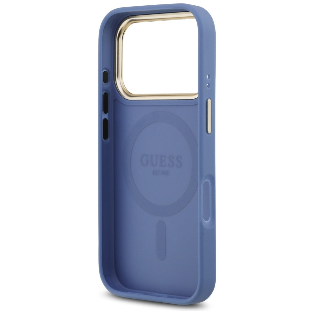 MagSafe Hülle für Apple iPhone 17 Pro Max, Guess, 4G Strass Logo, Blau