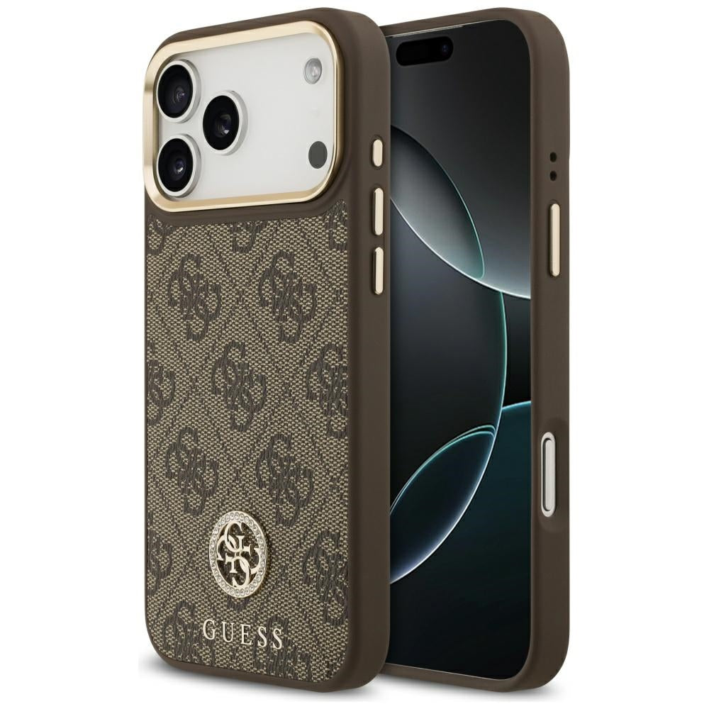 MagSafe Hülle für Apple iPhone 17 Pro Max, Guess, 4G Strass Logo, Braun