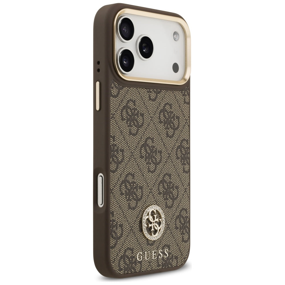MagSafe Hülle für Apple iPhone 17 Pro Max, Guess, 4G Strass Logo, Braun