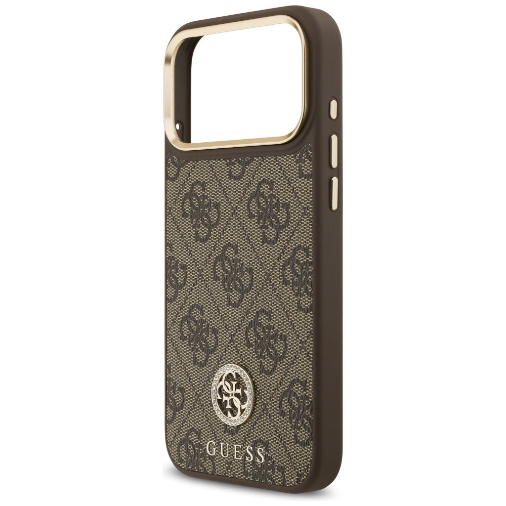 MagSafe Hülle für Apple iPhone 17 Pro Max, Guess, 4G Strass Logo, Braun