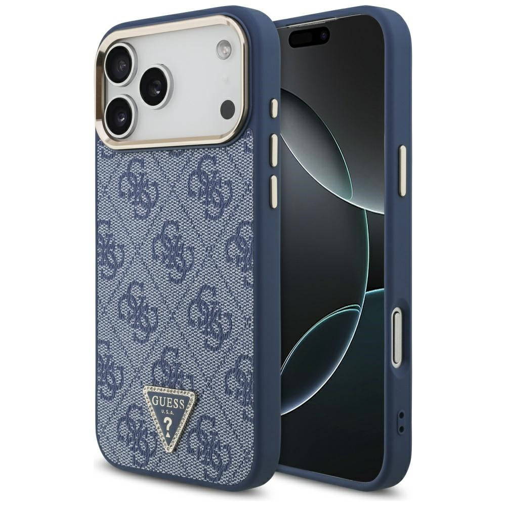 MagSafe Hülle für Apple iPhone 17 Pro Max, Guess, 4G Triangle Logo, Goldenes Blau