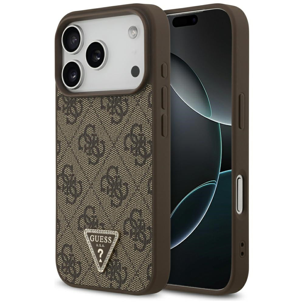 MagSafe Case for Apple iPhone 17 Pro Max, Guess, 4G Triangle Strass, Brown