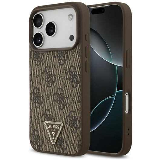 MagSafe Hülle für Apple iPhone 17 Pro Max, Guess, 4G Triangle Strass, Braun