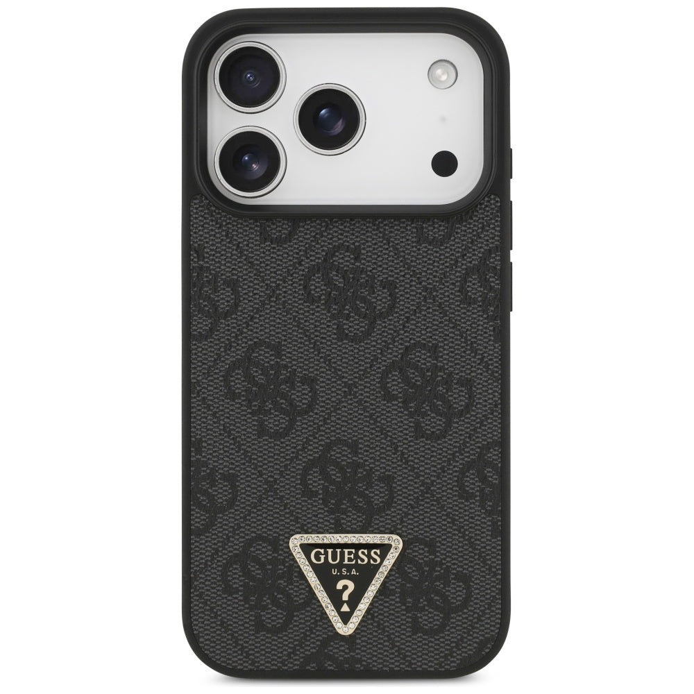 MagSafe Hülle für Apple iPhone 17 Pro Max, Guess, 4G Triangle Strass, Schwarz